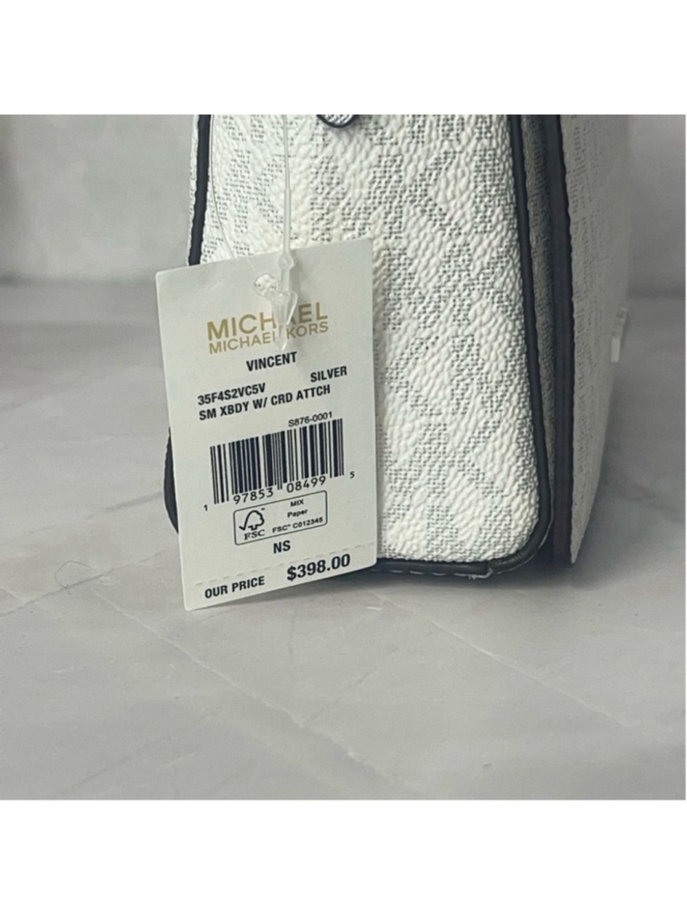 Michael Kors Vincent Crossbody MK Signature Logo + Card Case Silver/White - Picture 7 of 12